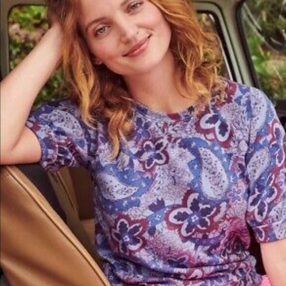 SUNDRY Anthropologie Paisley Raglan Floral Blue Short Sleeve Top - Picture 3 of 7